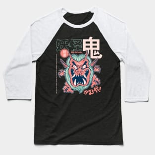 Funny Retro 90s Japanese Kawaii Oni Demon Yokai Baseball T-Shirt